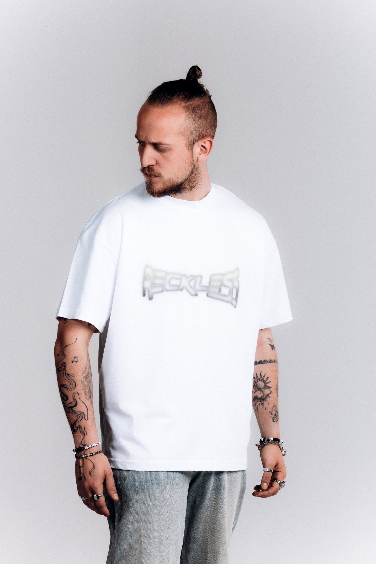 RECKLESS Blurred Wordmark Tee White