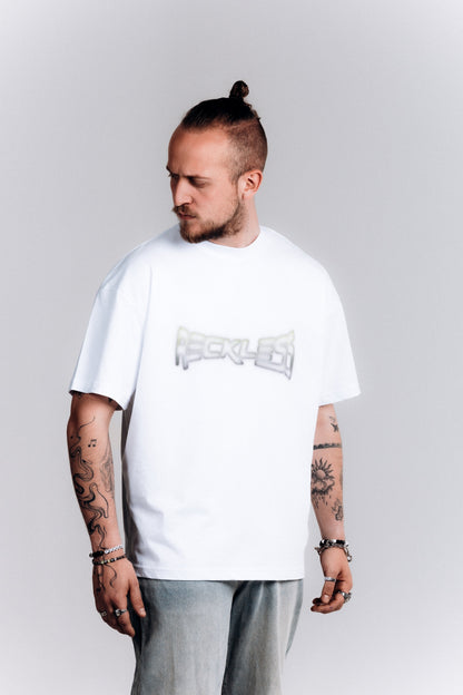 RECKLESS Blurred Wordmark Tee White